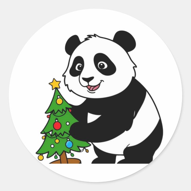 Sticker Rond Panda bébé avec arbre de Noël (Devant)