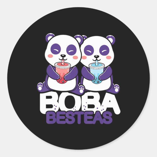 Sticker Rond Panda Boba Bubble Tea Anime Kawaii Neko Girls (Devant)