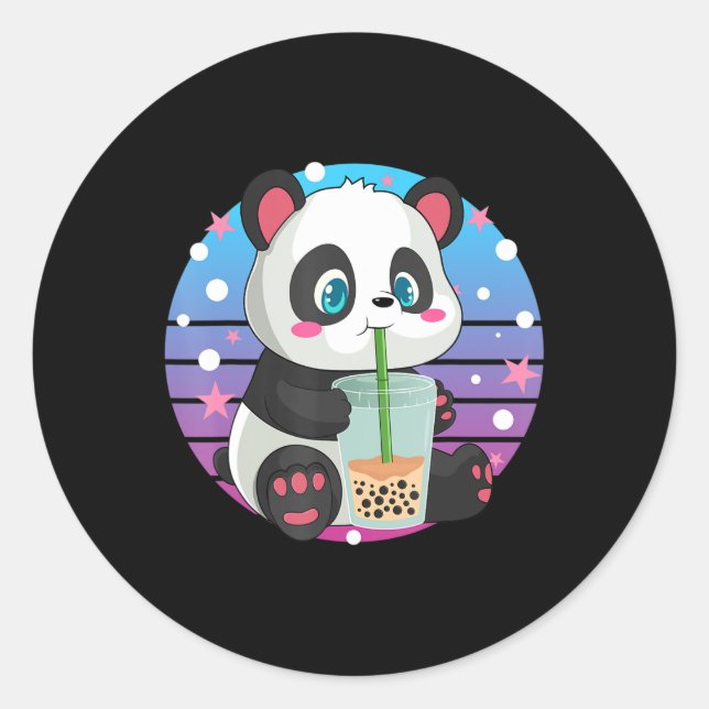 Sticker Rond Panda Boba Tea Buble Tea Anime Kawaii Neko (Devant)