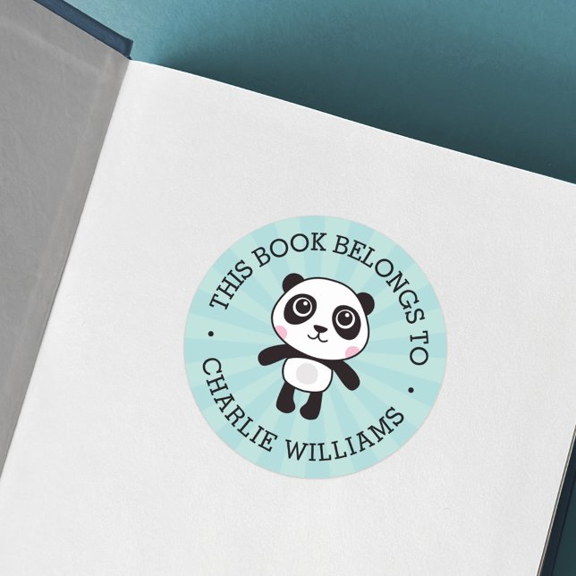 Sticker Rond Panda ce livre appartient aux enfants nom d'école  (Créateur téléchargé)