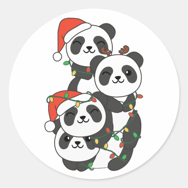 Sticker Rond Panda Christmas Tree Animaux de Noël Pandas (Devant)