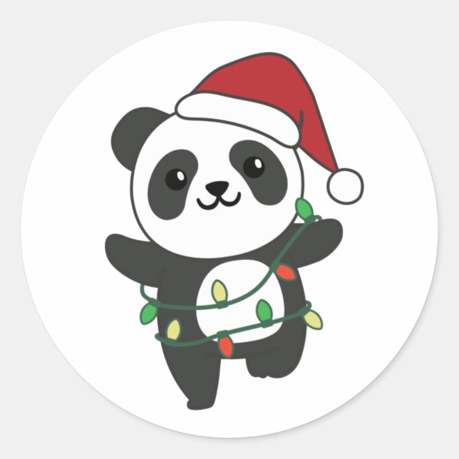 Sticker Rond Panda Christmas Winter Animaux Pandas Classic Roun (Devant)