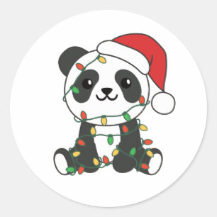 Sticker Rond Panda Christmas Winter Animaux Pandas Classic Roun