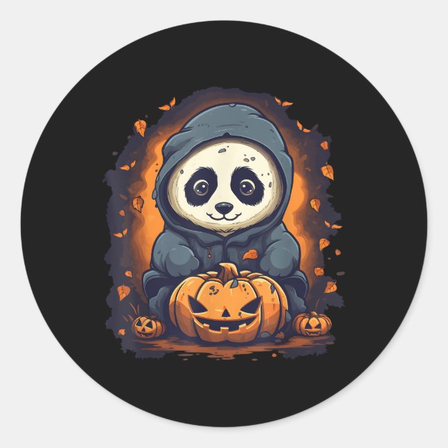 Sticker Rond Panda Citrouille Panda Halloween (Devant)