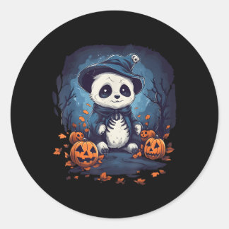 Sticker Rond Panda Citrouille Panda Halloween