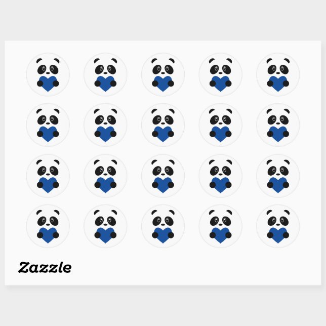 Sticker Rond Panda Coeur Bleu (Feuille)