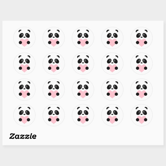 Sticker Rond Panda Coeur Rose (Feuille)