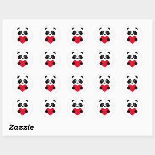 Sticker Rond Panda Coeur Rouge