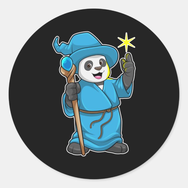 Sticker Rond Panda comme Assistant avec baguette magique (Devant)