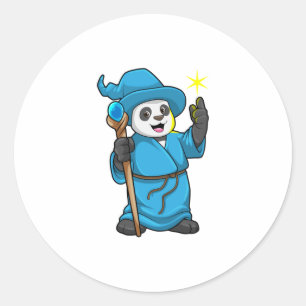 Sticker Rond Panda comme Assistant avec baguette magique