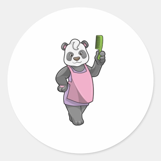 Sticker Rond Panda comme coiffeur avec peigne (Devant)