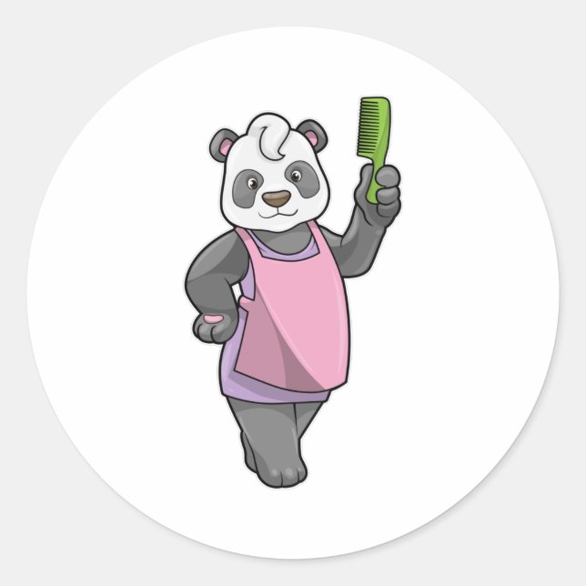 Sticker Rond Panda comme coiffeur avec peigne (Devant)