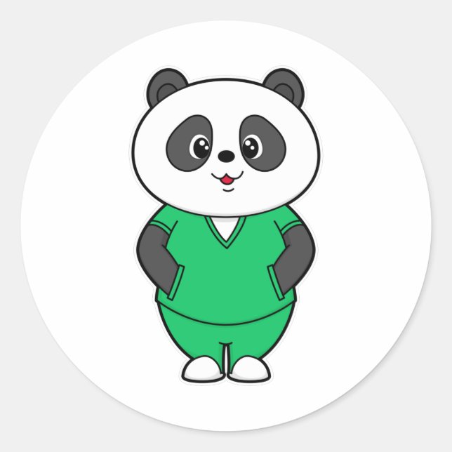 Sticker Rond Panda comme infirmière avec fumée (Devant)