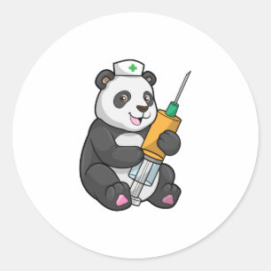 Sticker Rond Panda comme infirmière avec seringue