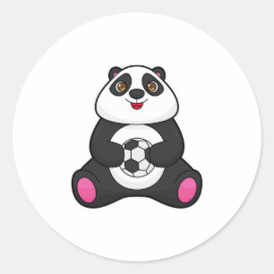 Sticker Rond Panda comme joueur de football avec balle de footb