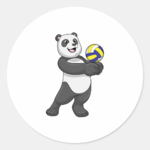 Sticker Rond Panda comme joueur de volleyball avec volleyball