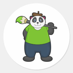 Sticker Rond Panda comme peintre avec pinceau