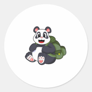 Sticker Rond Panda comme randonneur avec sac à dos