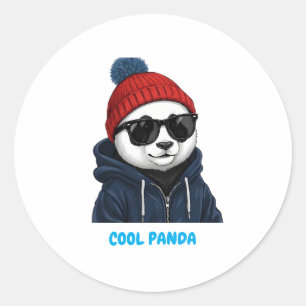 Sticker Rond Panda Cool avec Lunettes & Béret