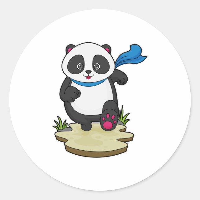 Sticker Rond Panda coureur avec Écarf (Devant)