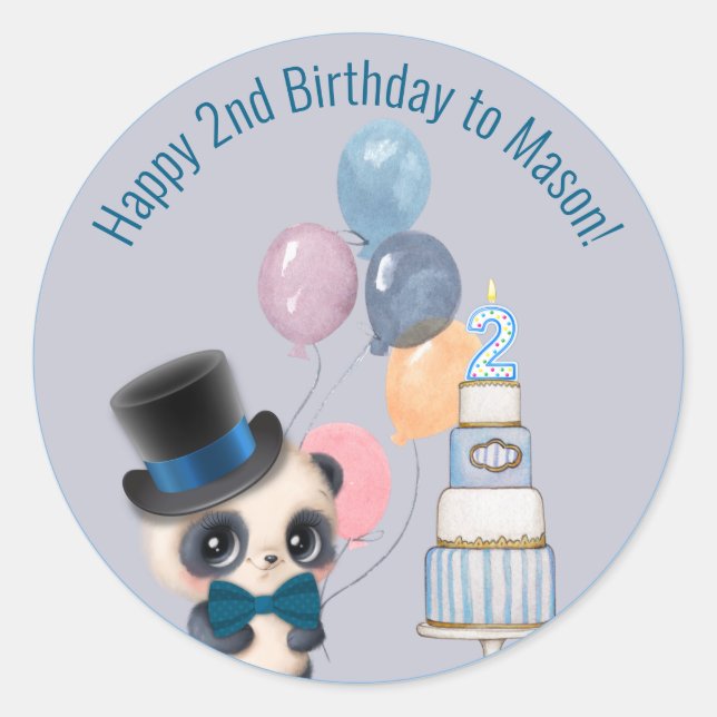 Sticker Rond Panda dans le chapeau supérieur | 2e anniversaire  (Devant)