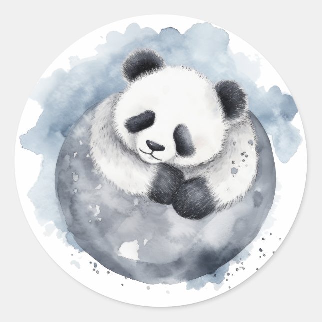 Sticker Rond Panda d'aquarelle mignonne dorée (Devant)