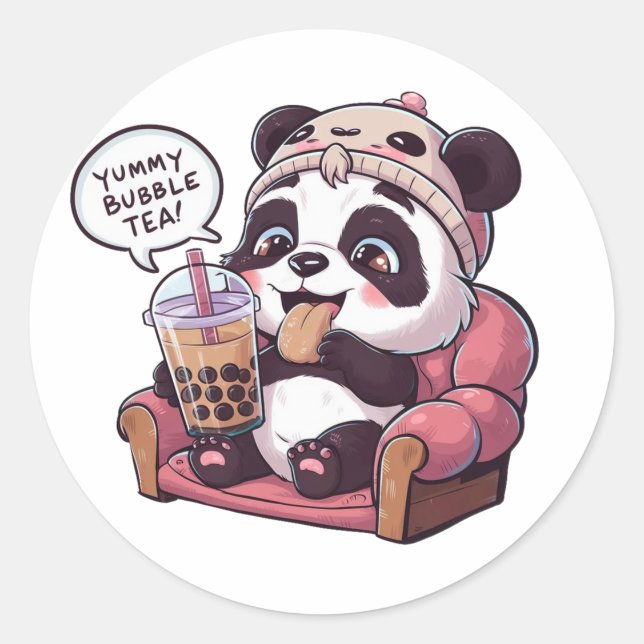 Sticker Rond Panda de dessin adorable : Cosy, Kawaii Vibes (Devant)