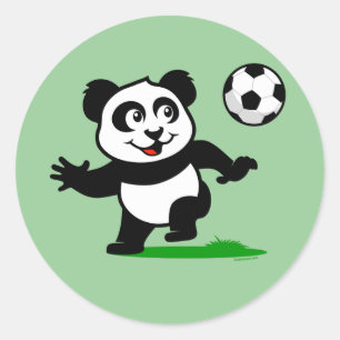 Sticker Rond Panda de soccer mignon