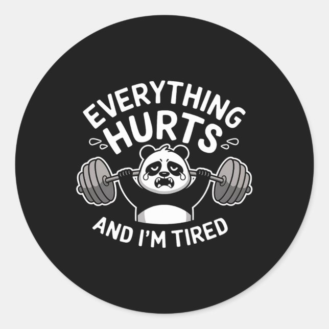 Sticker Rond Panda d'entraînement Tout fait mal Tired Funny Gym (Devant)