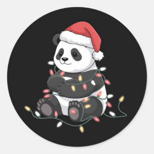 Sticker Rond Panda drôle de Noël Amateur de lumières d'animaux