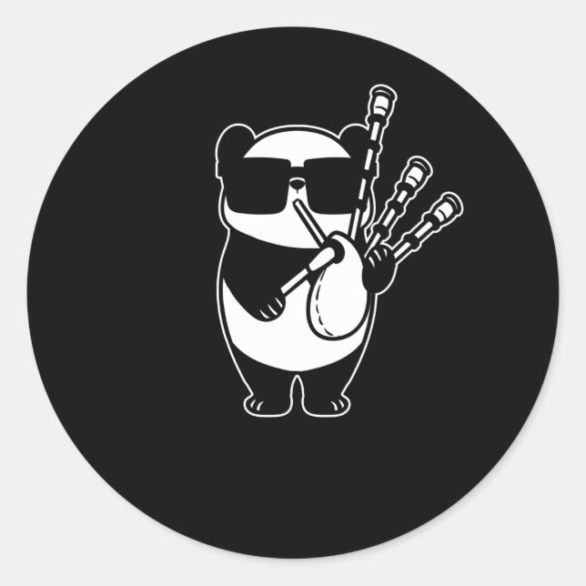 Sticker Rond Panda écossais avec tuyaux de sac (Devant)