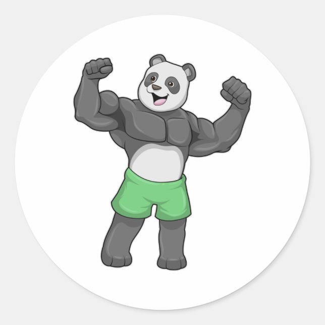 Sticker Rond Panda en Bodybuilder au Bodybuilding (Devant)