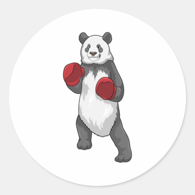 Sticker Rond Panda en boîte avec gants de boxe (Devant)
