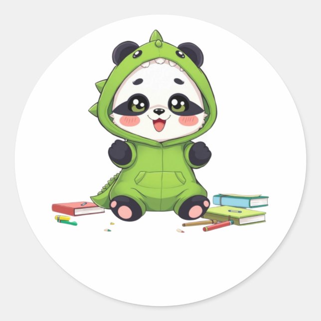 Sticker Rond Panda en costume de dinosaure (Devant)