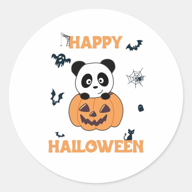 Sticker Rond Panda En Pandas Douces Citrouilles Bonne Halloween (Devant)