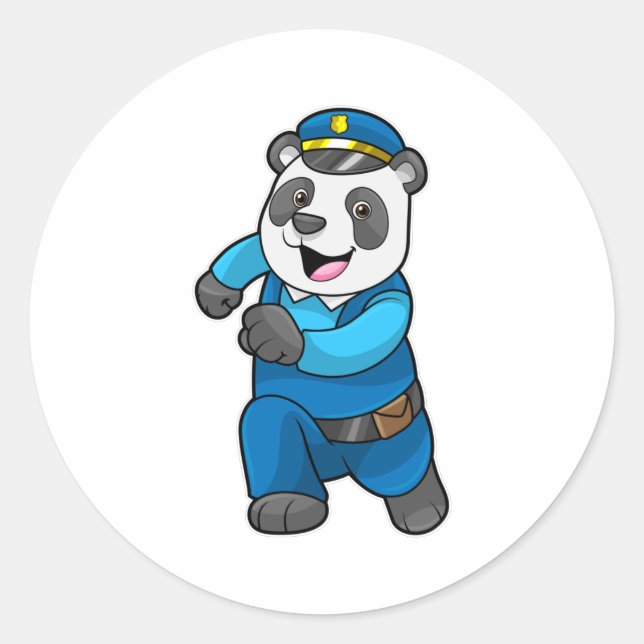 Sticker Rond Panda en tant qu'officier de police avec casquette (Devant)