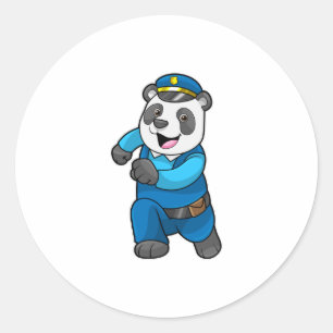 Sticker Rond Panda en tant qu'officier de police avec casquette