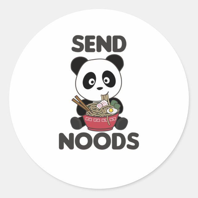 Sticker Rond Panda Envoyer Noods Ramen Cute Kawaii Noodle (Devant)