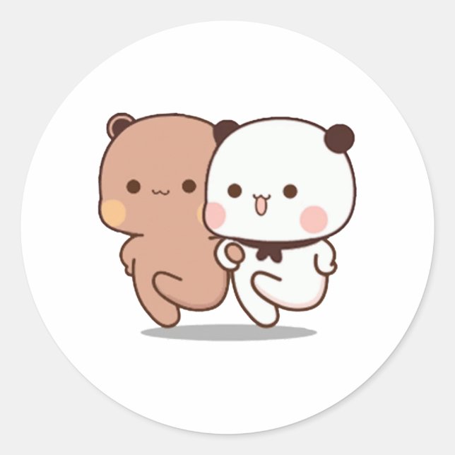 Sticker Rond Panda Et Brownie Bear Couple (Devant)