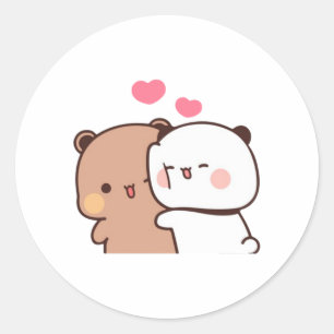 Sticker Rond Panda Et Brownie Bear Couple