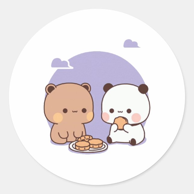 Sticker Rond Panda Et Brownie Bear Couple (Devant)
