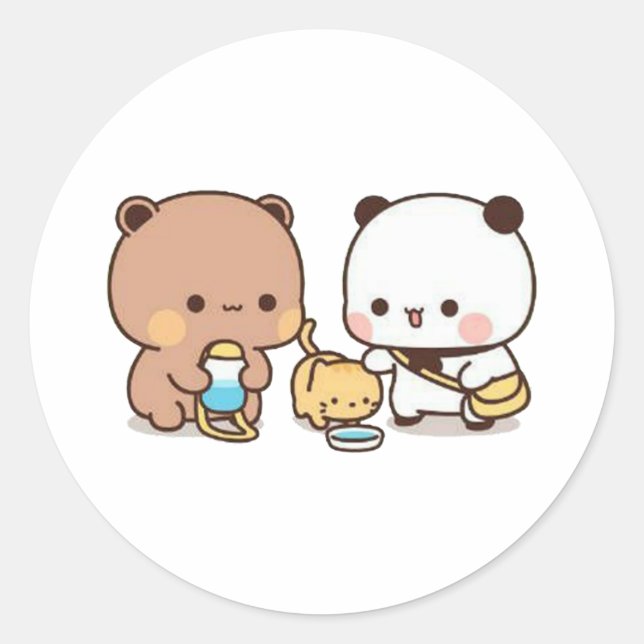 Sticker Rond Panda Et Brownie Bear Couple (Devant)