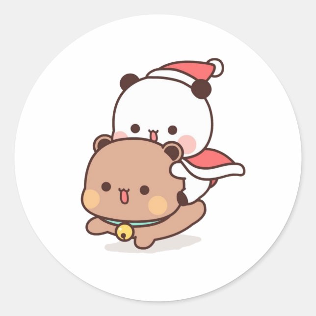 Sticker Rond Panda Et Brownie Bear Couple, Joyeux Anniversaire (Devant)