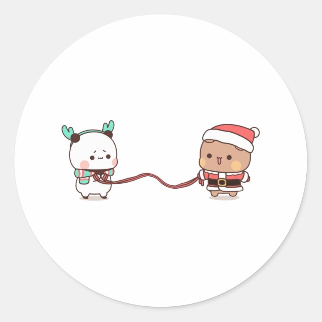 Sticker Rond Panda Et Brownie Bear Couple, Joyeux Noël (Devant)