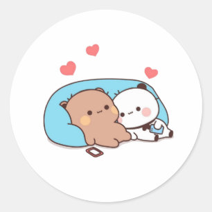 Sticker Rond Panda Et Brownie Bear Couple Sleep