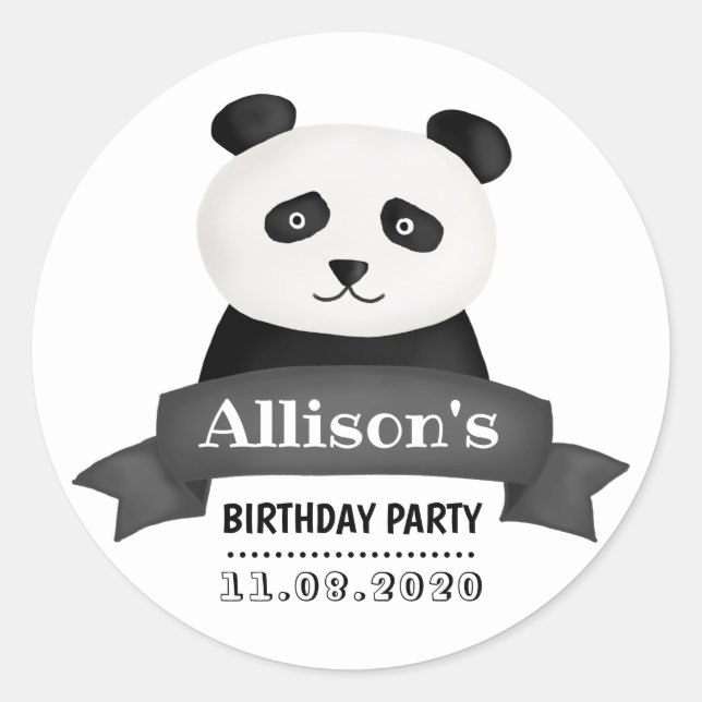 Sticker Rond Panda fête d'anniversaire (Devant)