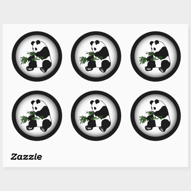 Sticker Rond Panda géant mange du bambou (Feuille)