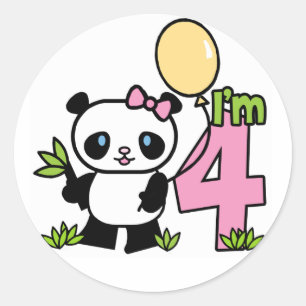Sticker Rond Panda Girl 4 Anniversaire