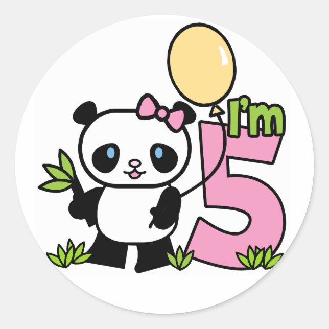Sticker Rond Panda Girl 5e anniversaire (Devant)