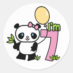 Sticker Rond Panda Girl 7e anniversaire